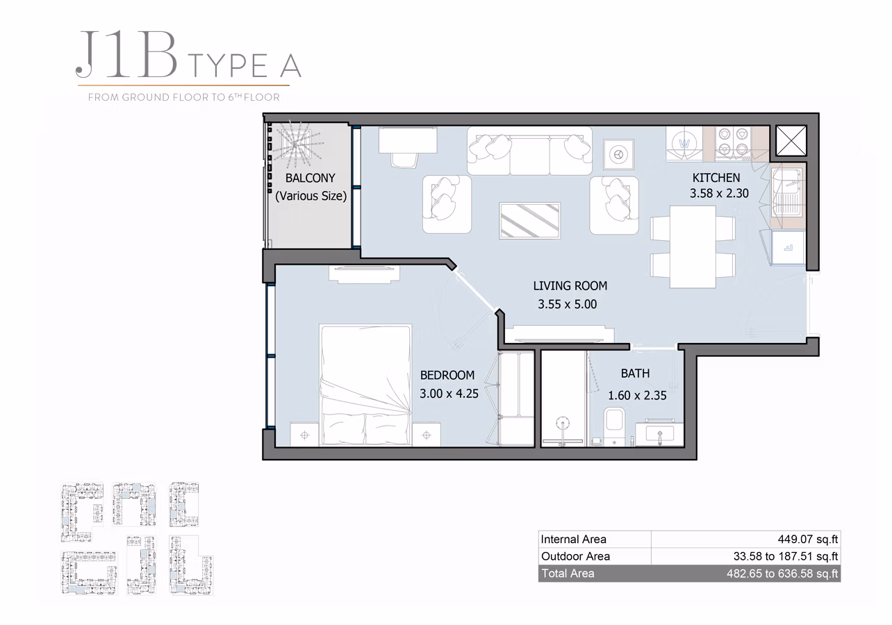 Royal Park Floor Plan 1 Bedroom Apartment