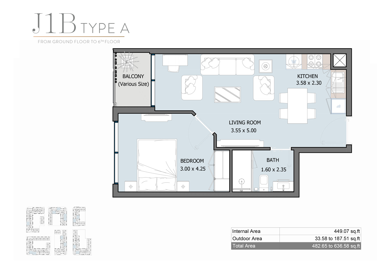 Royal Park Floor Plan 1 Bedroom Apartment