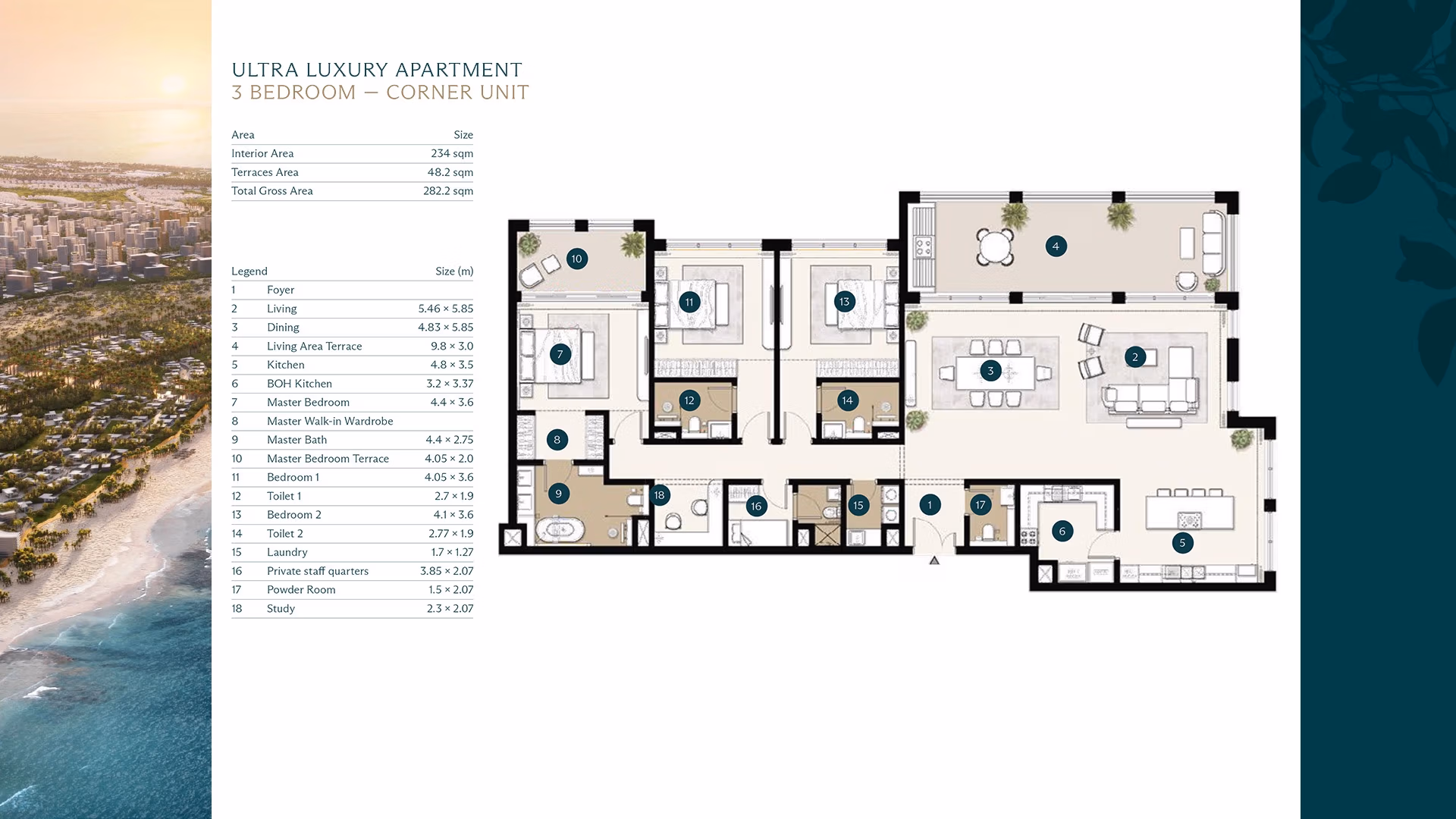 Ras Al Hekma 3BR Floor Plan Ultra Luxury Apartments - Corner Unit