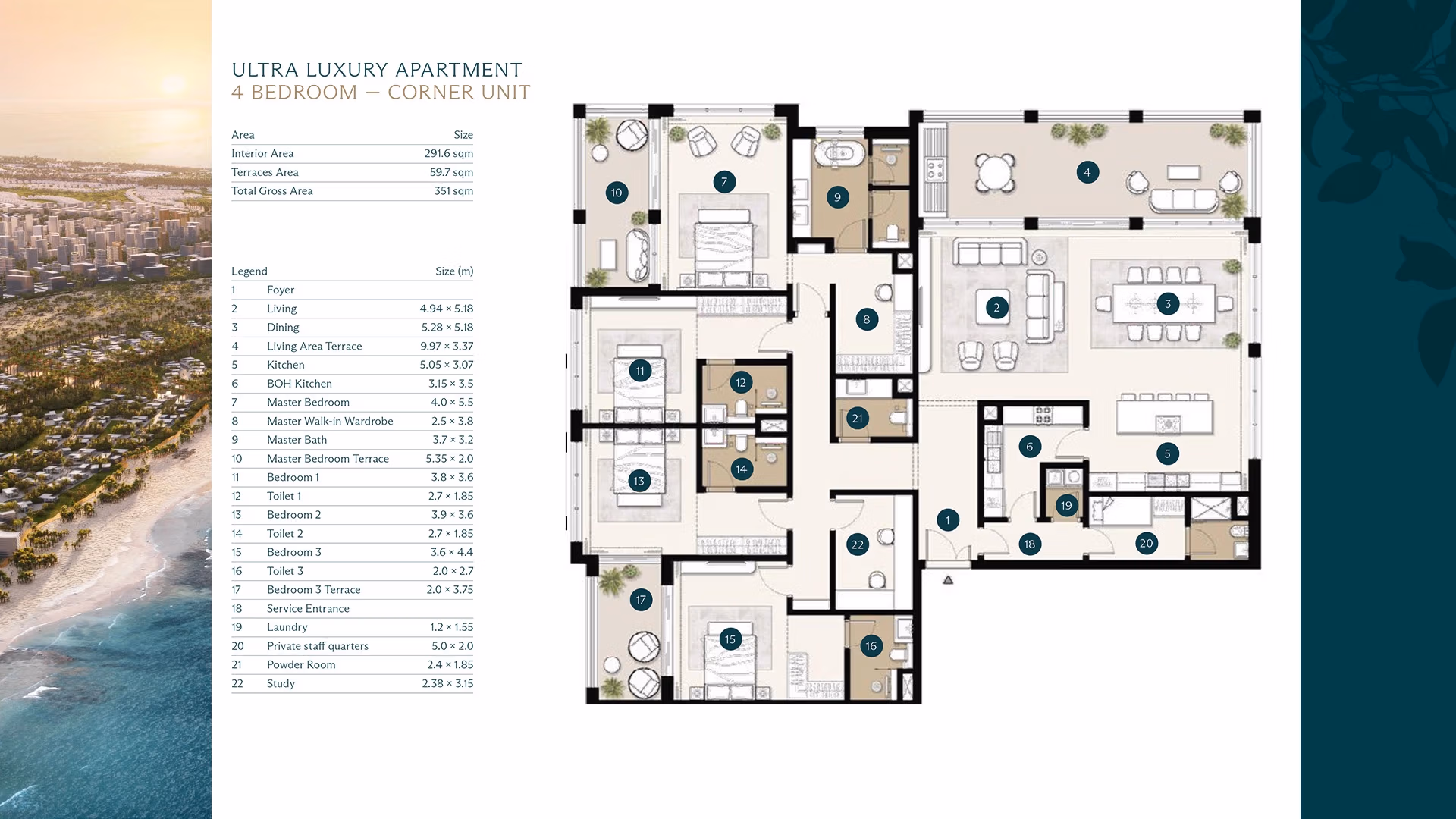 Ras Al Hekma 4BR Floor Plan Ultra Luxury Apartments - Corner Unit