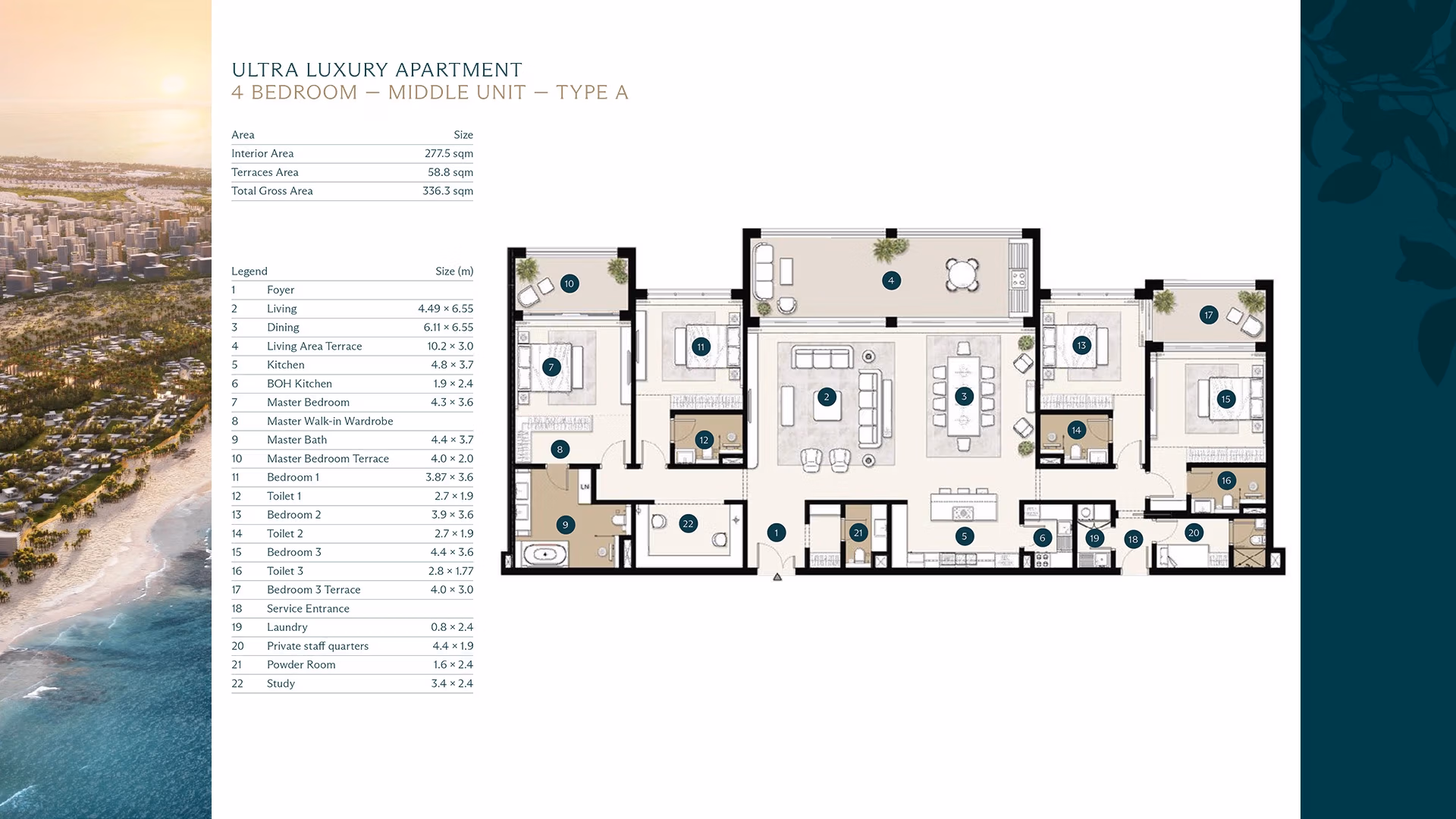 Ras Al Hekma 4BR Floor Plan Ultra Luxury Apartments - Middle Unit Type A