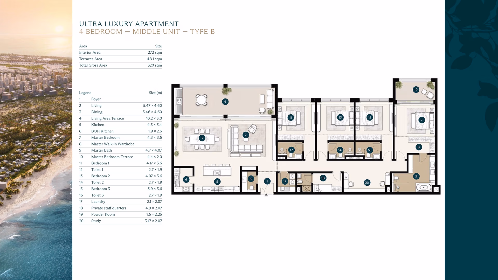 Ras Al Hekma 4BR Floor Plan Ultra Luxury Apartments - Middle Unit Type B