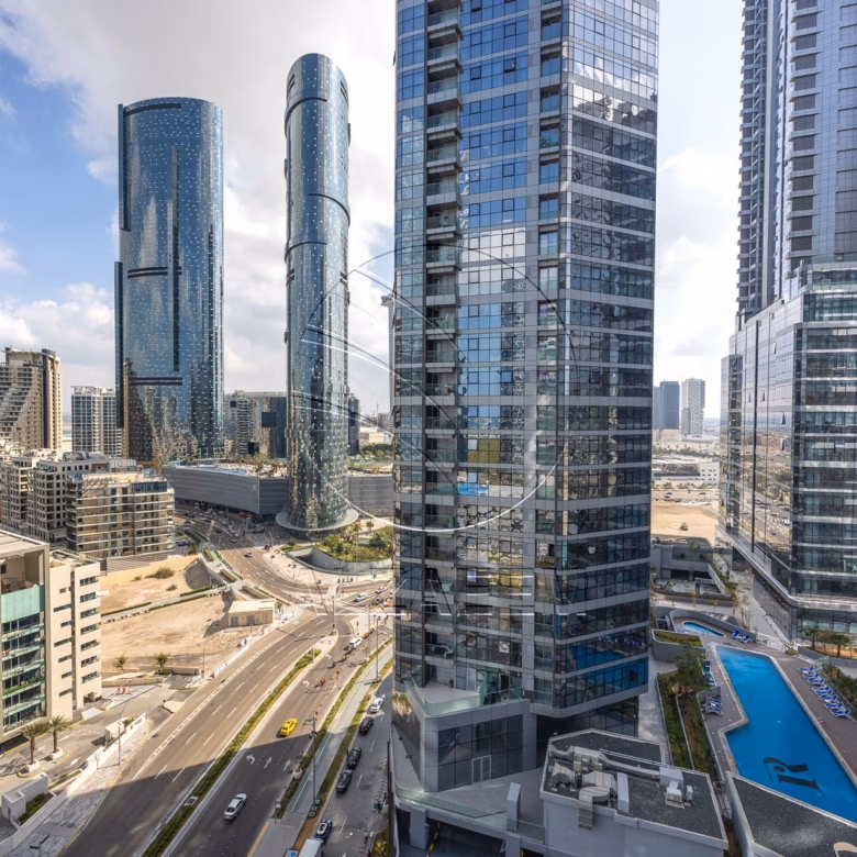 Apartment for Rent in Radiant Viewz Towers, City of Lights. Corner 3BR | Pool and Partial Mangrove Views