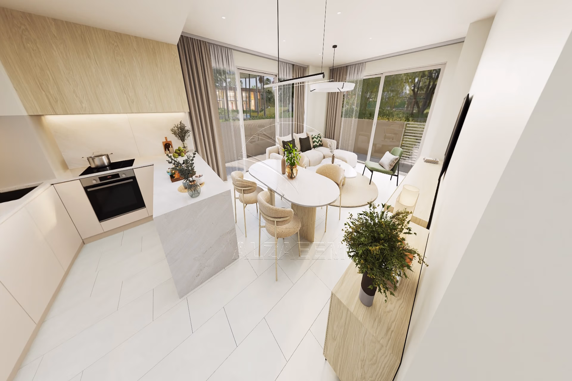 Appartement d'angle de 2 chambres avec grande terrasse face au jardin. Appartement à vendre à Yas Riva Residences, Yas Island