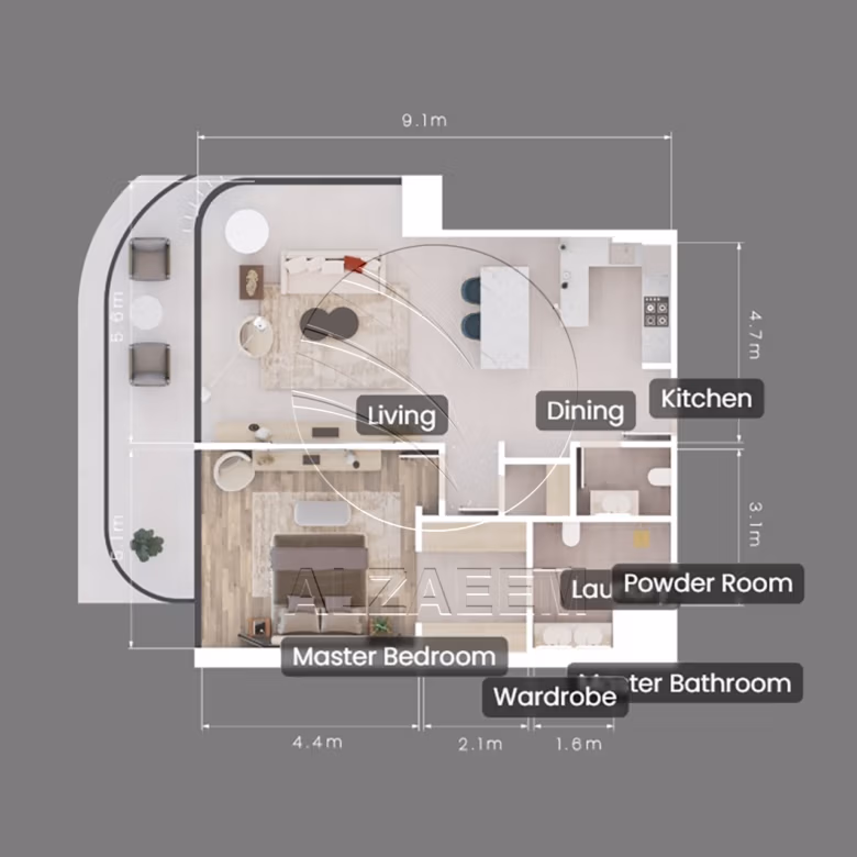 Huge Size 1BR - Mid Level | Community View
