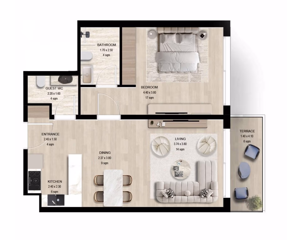 Manchester City Yas Island 1 BR Apartment Floor Plan 1