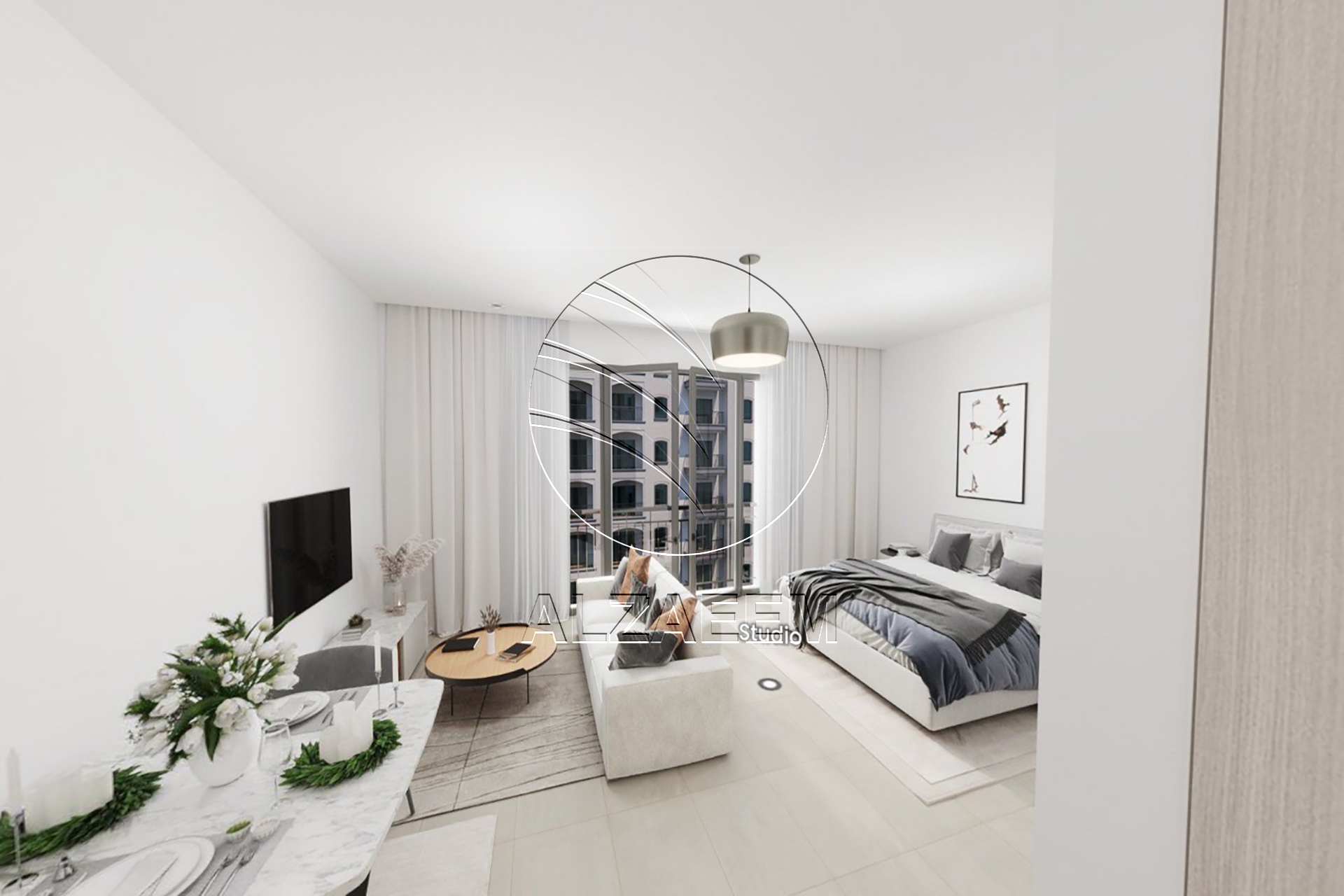 Studio mid floor + Partial Golf View and Community