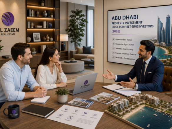 Al Zaeem Real Estate advisor helping first-time investors understand Abu Dhabi property investment opportunities and market insights.