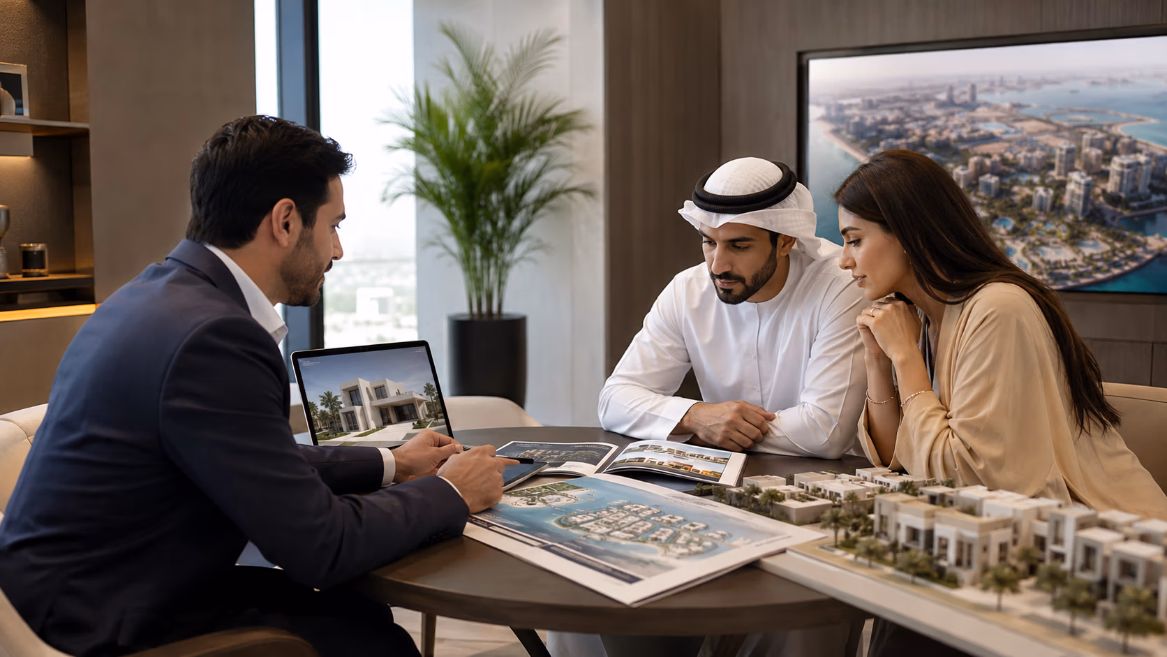 Real estate advisor guiding buyers through property options and the buying process in Abu Dhabi