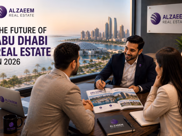 Al Zaeem Real Estate advisor discussing the future of Abu Dhabi real estate in 2026 with property buyers
