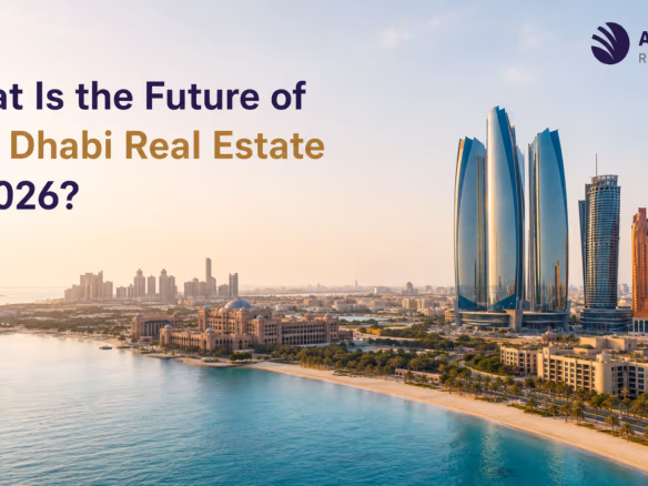 Al Zaeem Real Estate featured image showing the future of Abu Dhabi real estate in 2026 with a realistic waterfront skyline