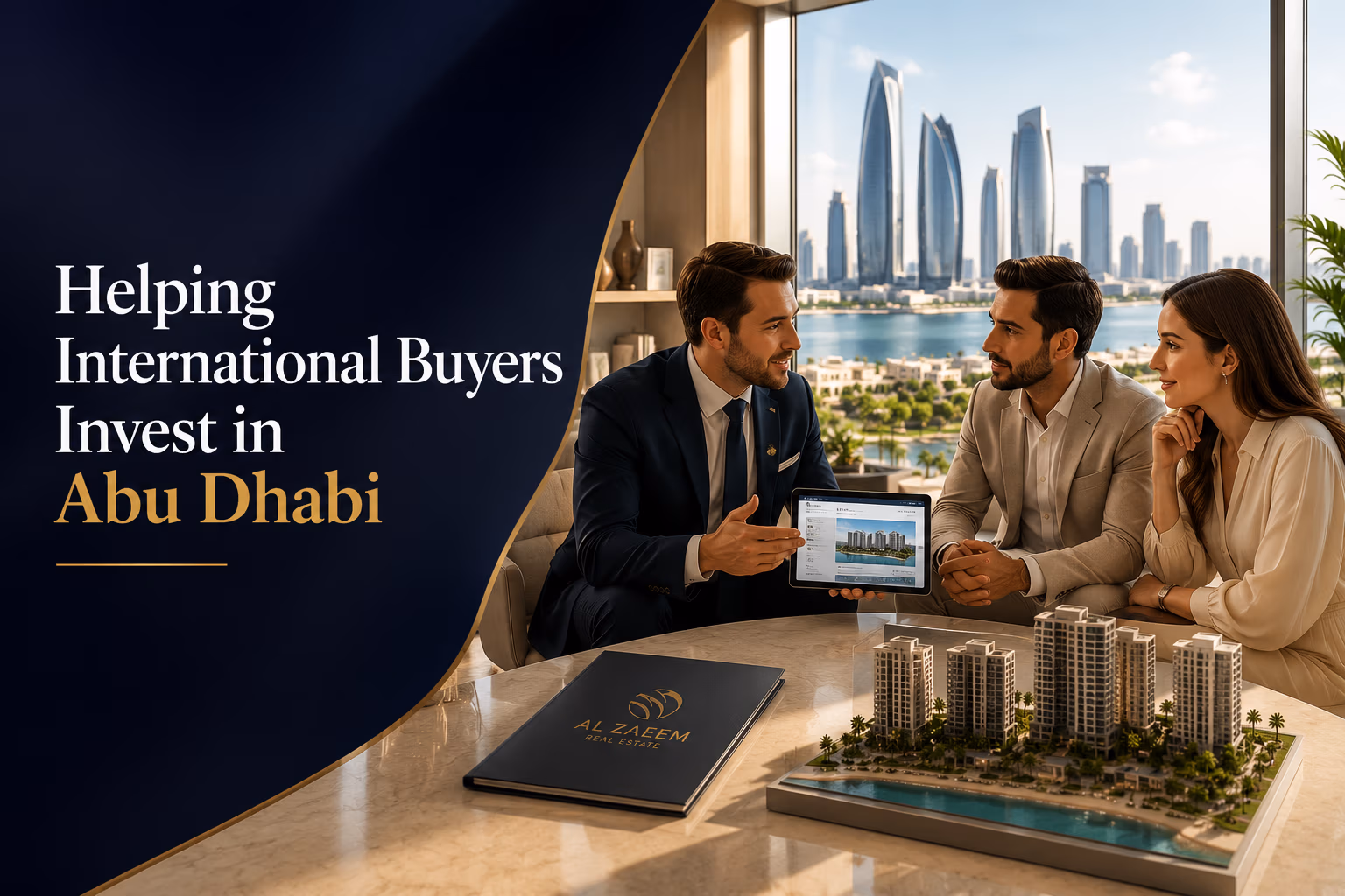 Al Zaeem Real Estate advisor helping international buyers invest in Abu Dhabi through a professional luxury property consultation.