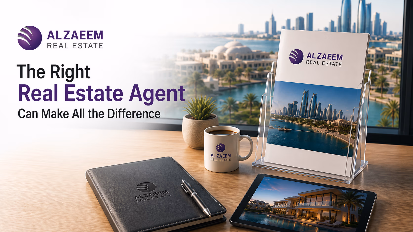 Al Zaeem Real Estate branded image highlighting the importance of choosing the right real estate agent in Abu Dhabi
