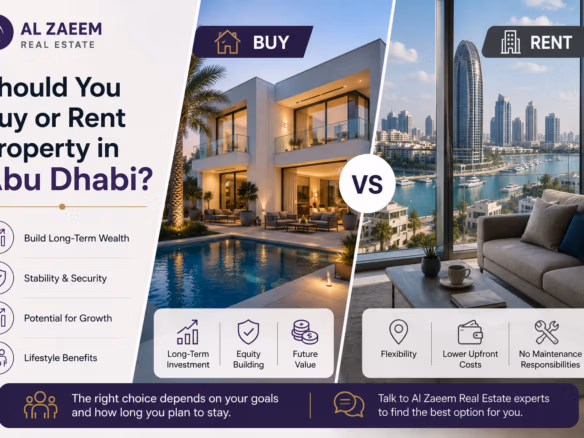 Al Zaeem Real Estate featured image comparing buying and renting property in Abu Dhabi