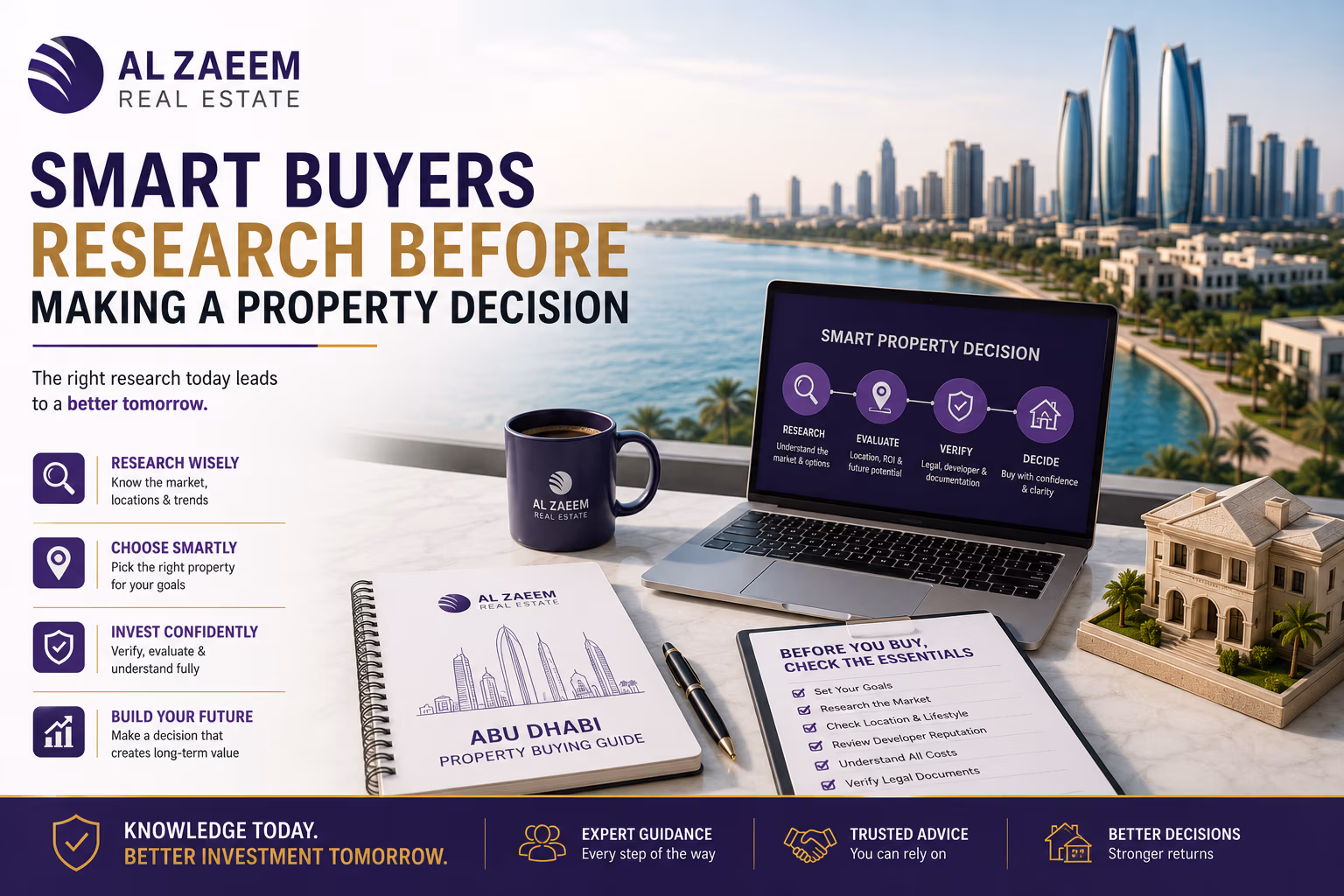 Al Zaeem Real Estate featured image about researching before making a property buying decision in Abu Dhabi