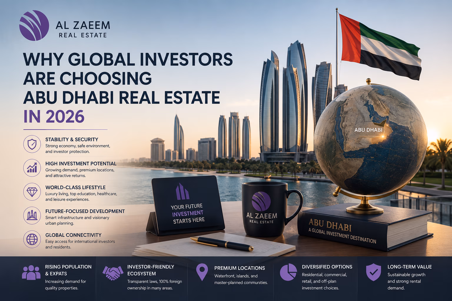 Global investors exploring Abu Dhabi real estate investment opportunities with guidance from Al Zaeem Real Estate.