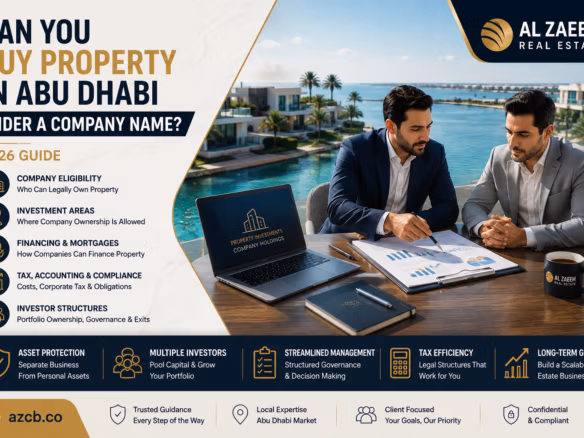 Business investors reviewing company ownership of Abu Dhabi property