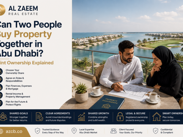 Two buyers discussing joint ownership of an Abu Dhabi property