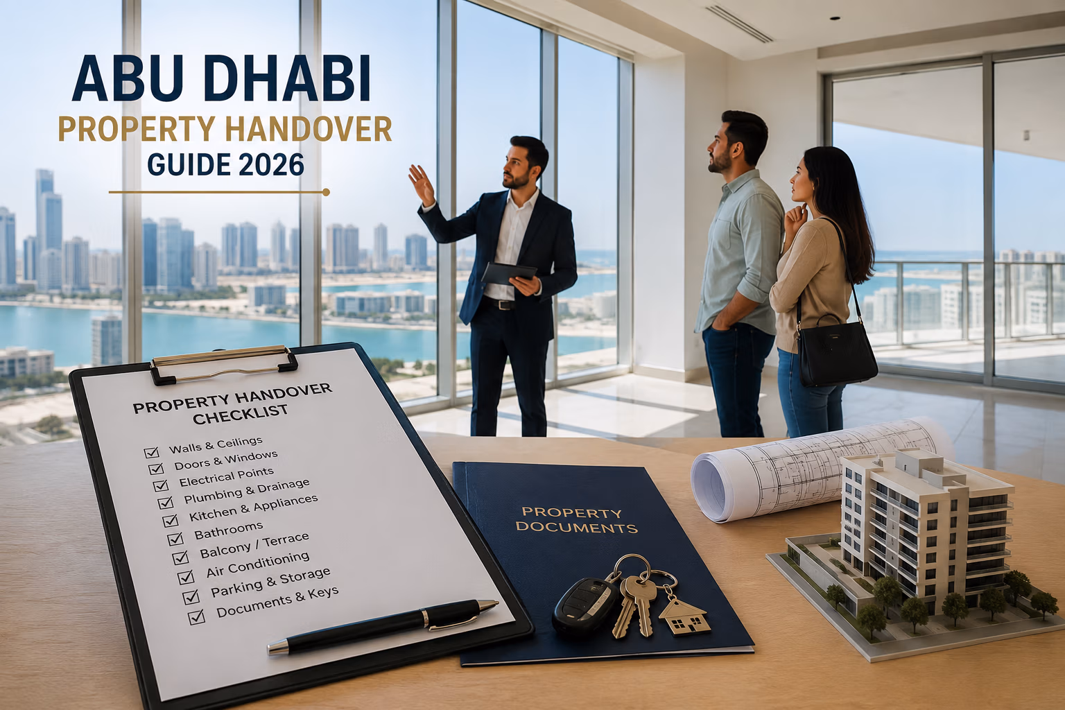 Buyer inspecting a luxury Abu Dhabi property before handover