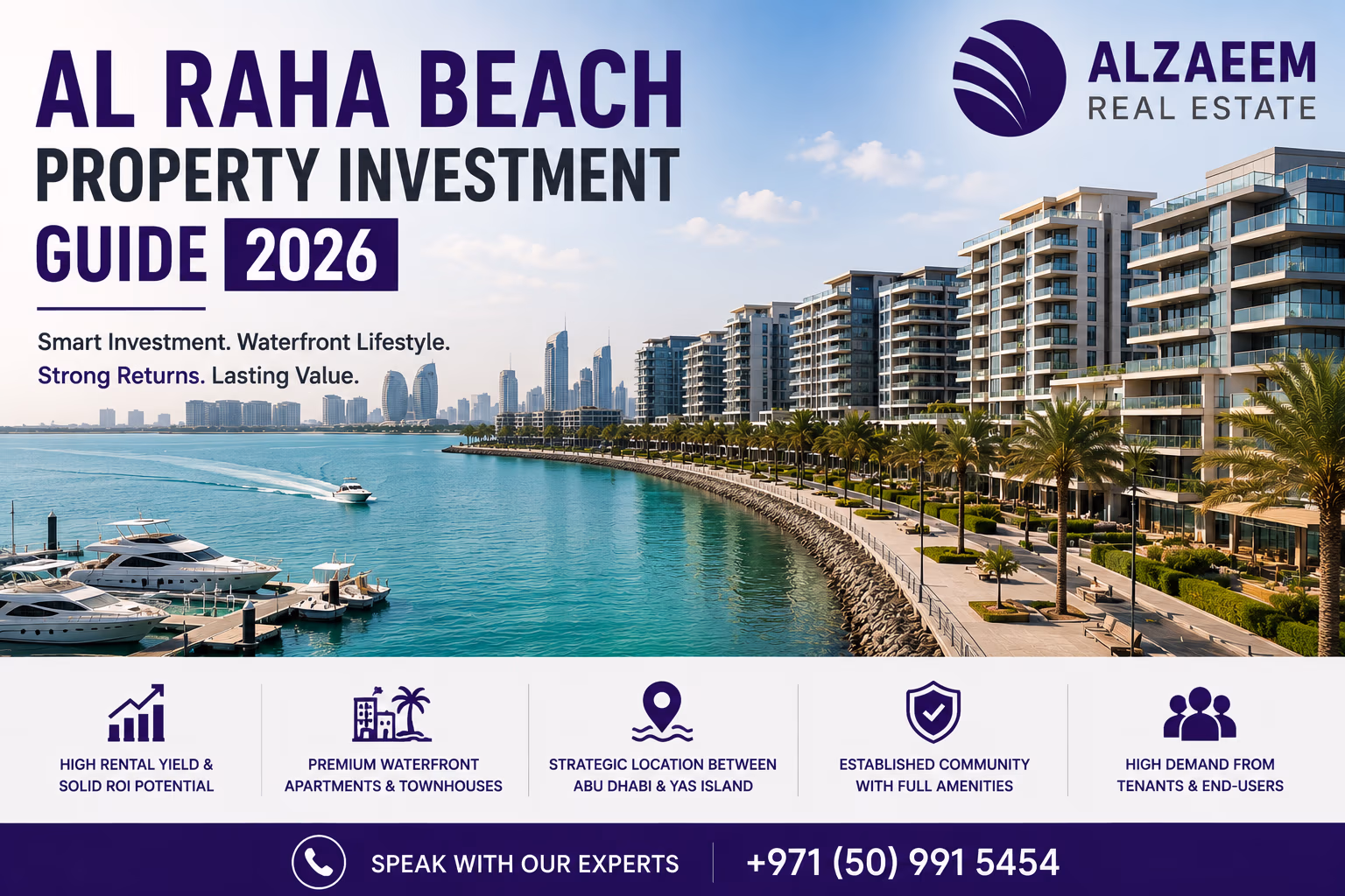 Al Raha Beach property investment guide featuring waterfront residences and marina living in Abu Dhabi