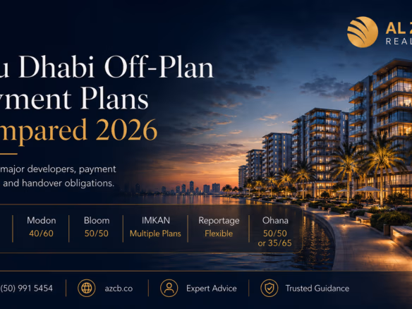 Abu Dhabi Off-Plan Payment Plans Compared 2026 featuring major developer payment structures and waterfront residential property