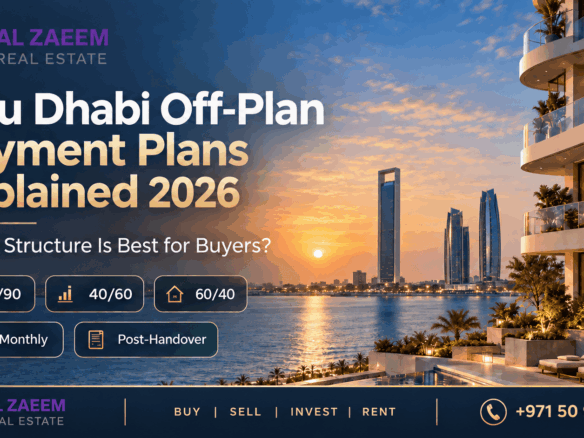 Abu Dhabi off-plan payment plans explained 2026 comparing 10/90, 40/60, 60/40, 1% monthly and post-handover property payment structures