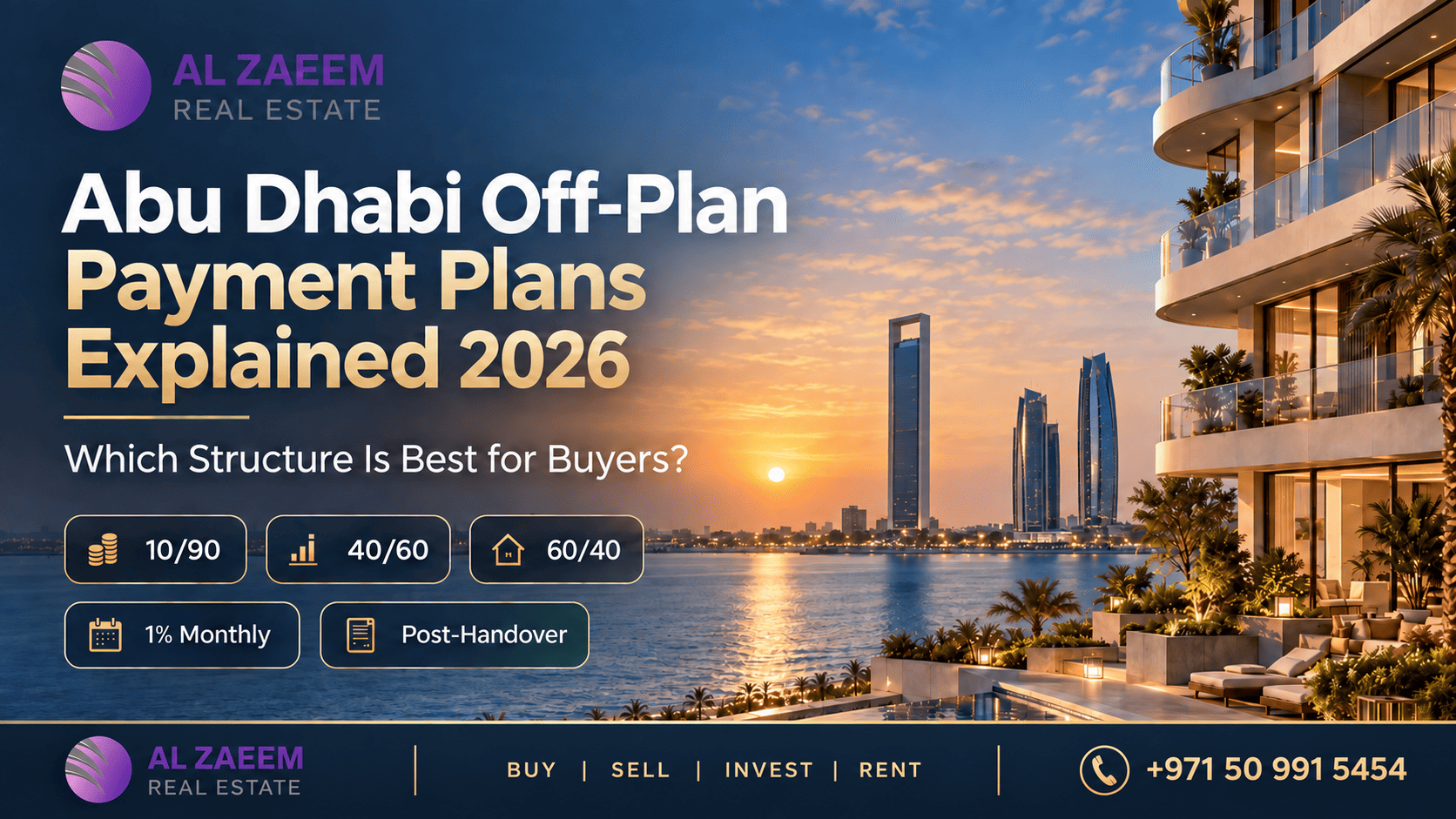 Abu Dhabi off-plan payment plans explained 2026 comparing 10/90, 40/60, 60/40, 1% monthly and post-handover property payment structures