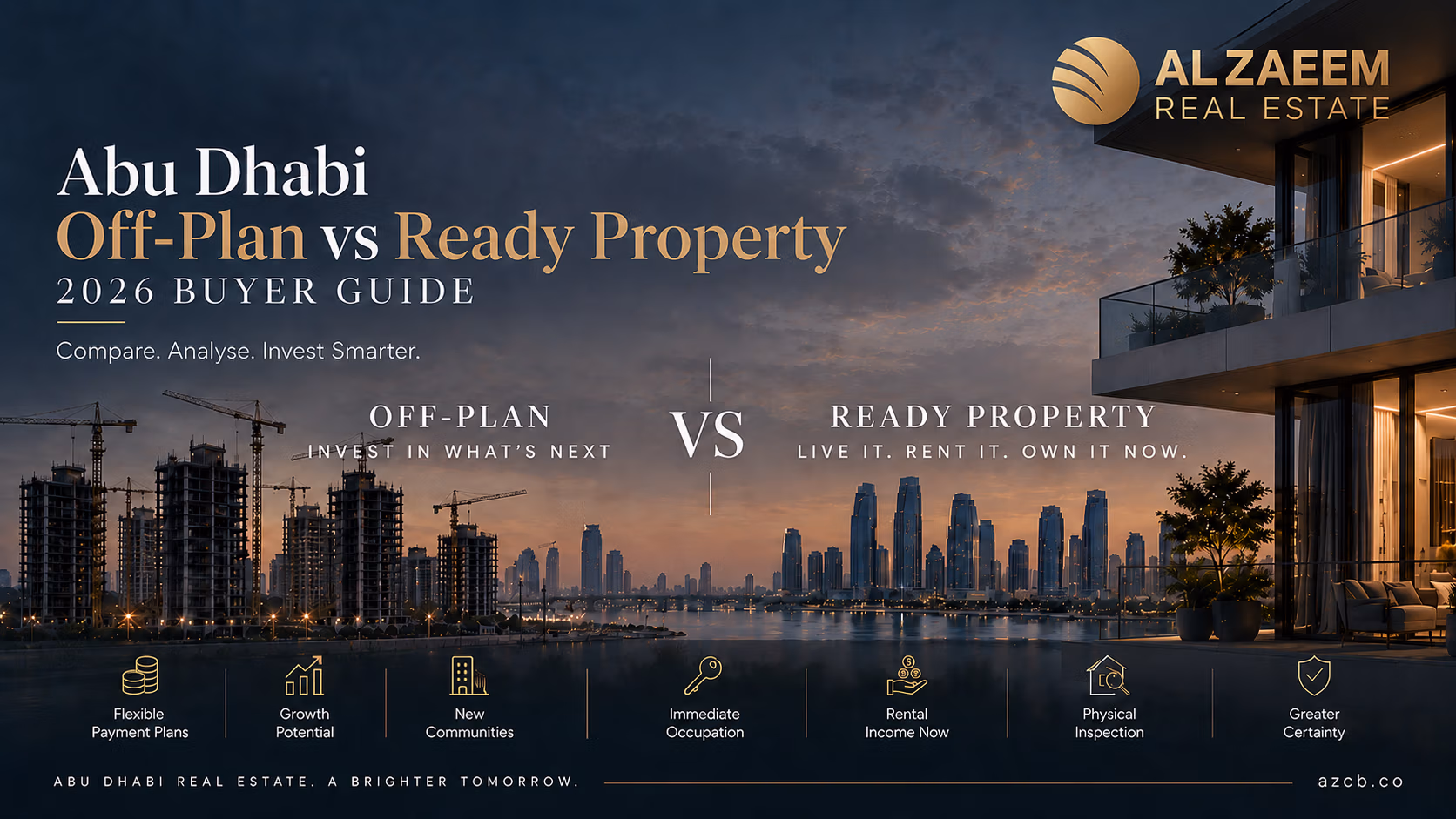 Abu Dhabi Off-Plan vs Ready Property 2026 buyer guide comparing future developments with completed homes