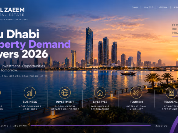 Abu Dhabi Property Demand Drivers 2026 guide showing population growth, business expansion, foreign investment, lifestyle demand, tourism and residency factors