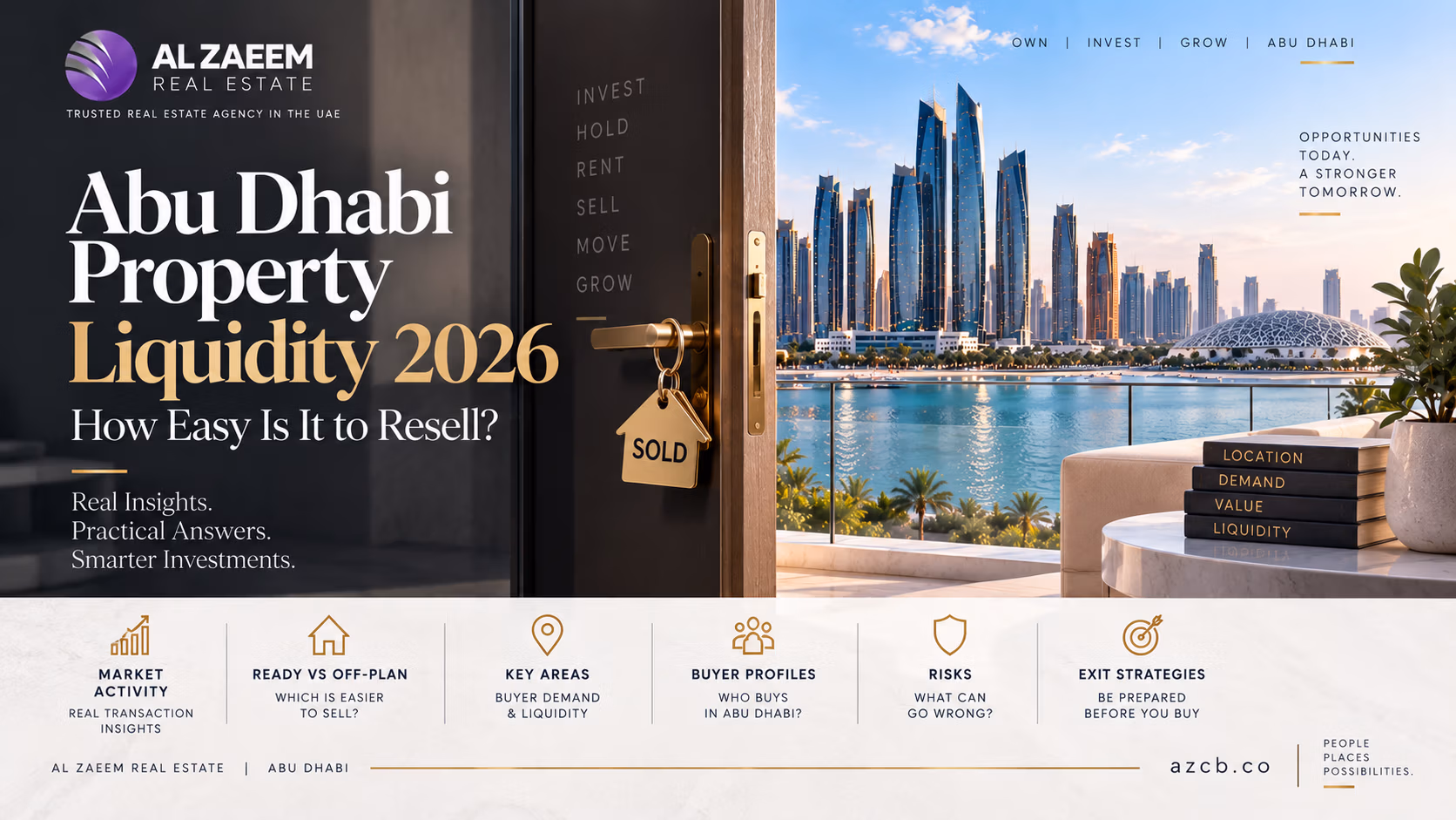 Abu Dhabi Property Liquidity 2026 guide covering resale demand, ready vs off-plan liquidity, buyer profiles, key areas and exit strategies