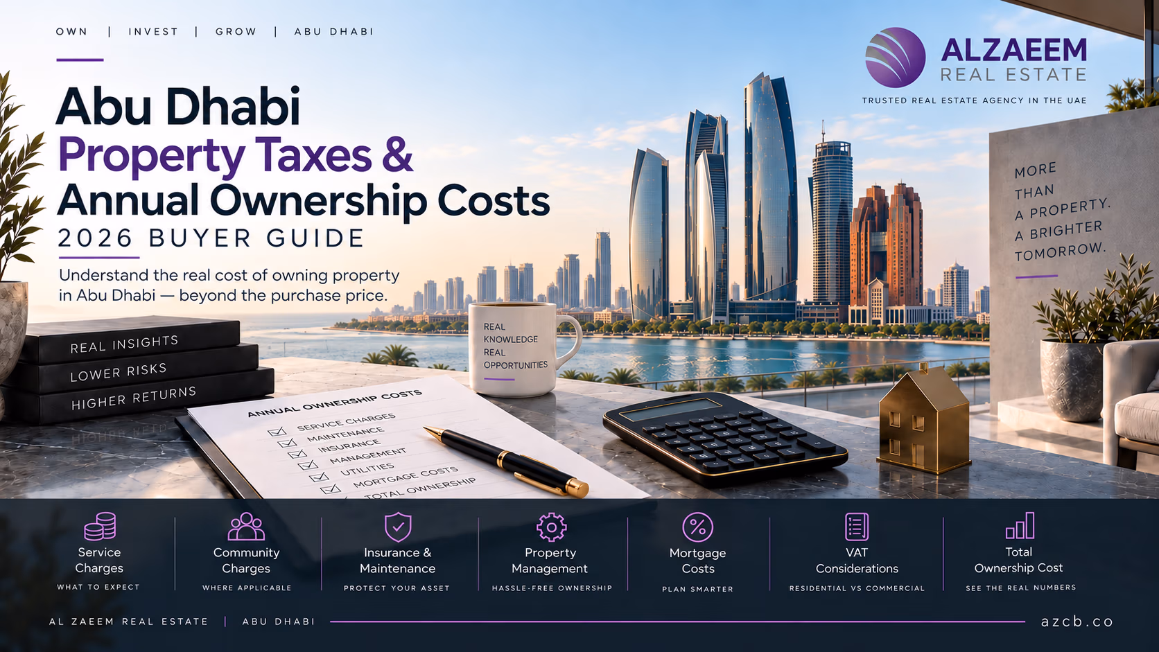 Abu Dhabi Property Taxes and Annual Ownership Costs 2026 buyer guide covering service charges, maintenance, mortgage costs, VAT and total ownership expenses