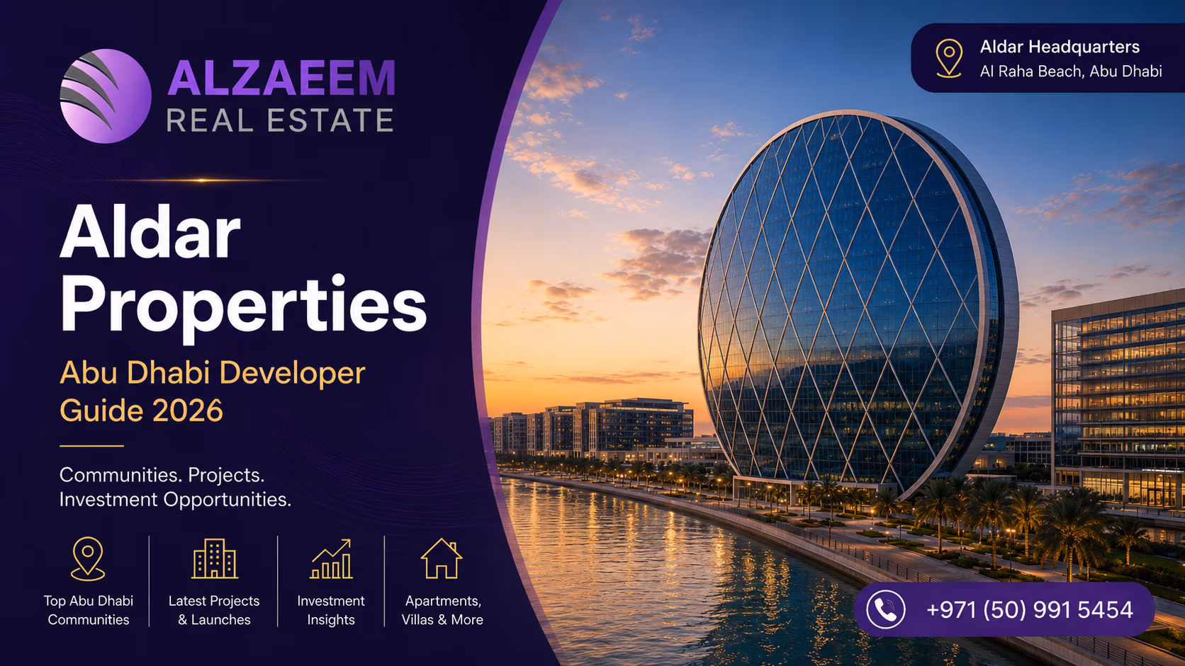 Aldar Properties Abu Dhabi Developer Guide 2026 featuring premium Abu Dhabi residential communities