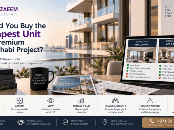 Should you buy the cheapest unit in a premium Abu Dhabi project, comparing entry price, layout, view, rental yield, resale liquidity and hidden investment factors