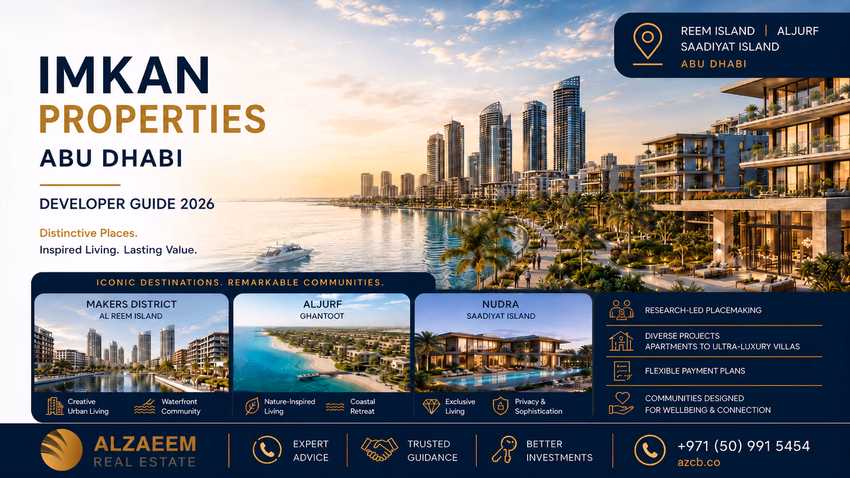 IMKAN Properties Abu Dhabi Developer Guide 2026 featuring Makers District, AlJurf and premium waterfront communities