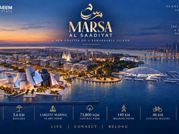Is Marsa Al Saadiyat a good investment in 2026 showing Saadiyat Island waterfront, Cultural District, future marina, beaches and residential masterplan