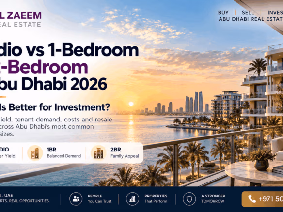 Studio vs 1-bedroom vs 2-bedroom Abu Dhabi 2026 investment comparison for rental yield, tenant demand, costs and resale potential