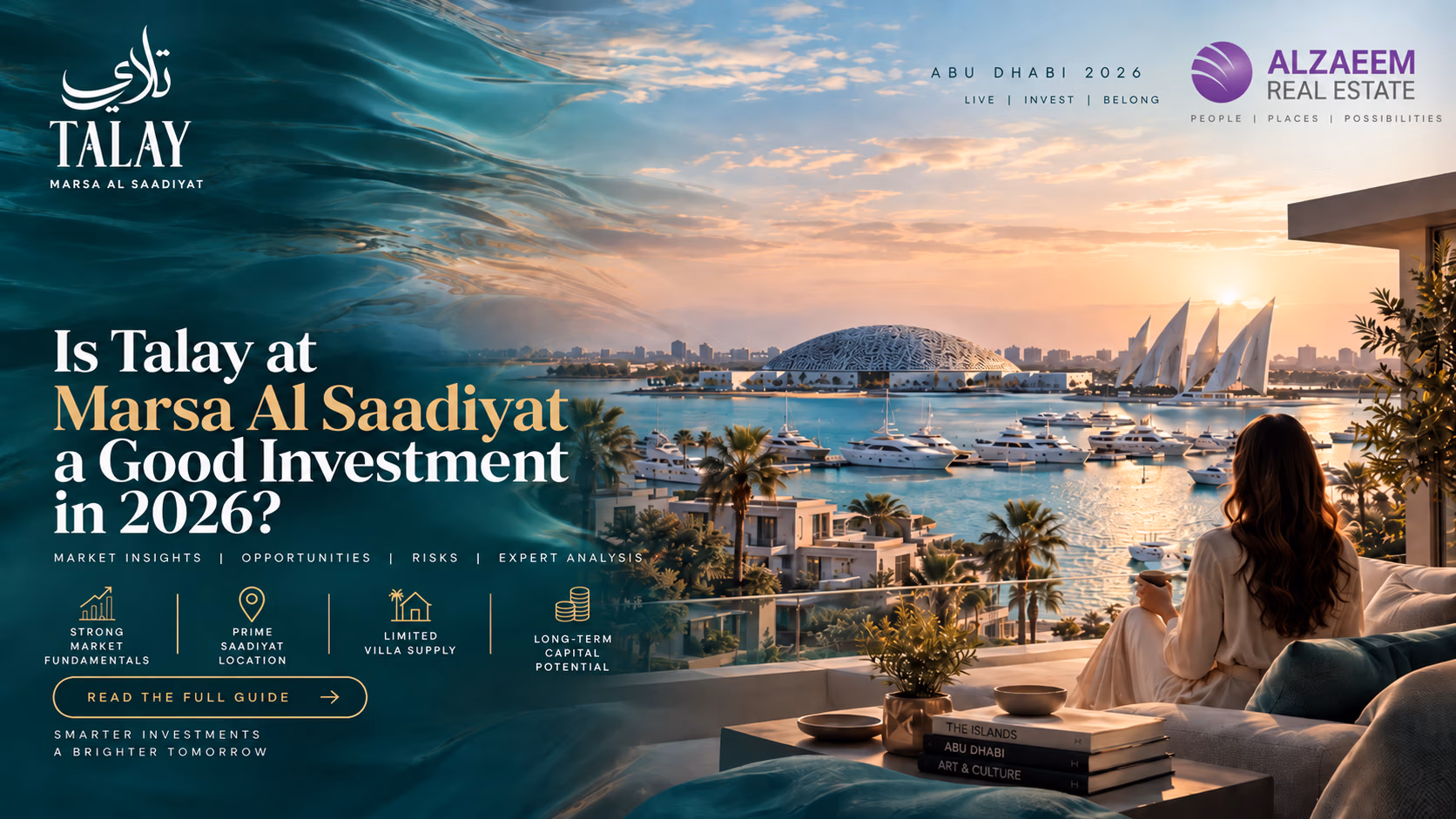 Talay at Marsa Al Saadiyat investment guide 2026 featuring luxury villas, marina lifestyle and Saadiyat Island waterfront