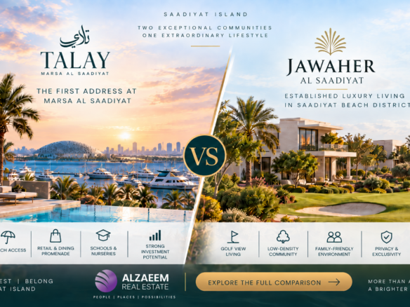Talay at Marsa Al Saadiyat versus Jawaher Al Saadiyat in 2026 comparing waterfront villa living, established luxury community and investment potential