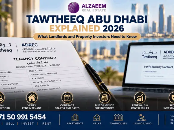 Tawtheeq Abu Dhabi 2026 guide for landlords and property investors showing tenancy contract verification, rental records, contract dates and due diligence